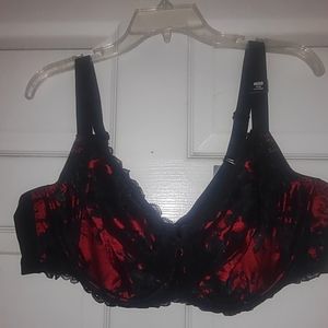 46DD Red Satin Black Lace Bra